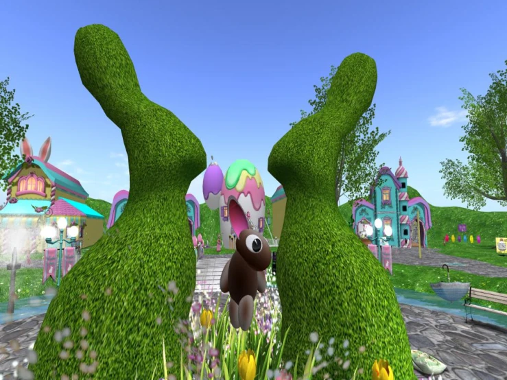 a pair of green rabbits made out of grass