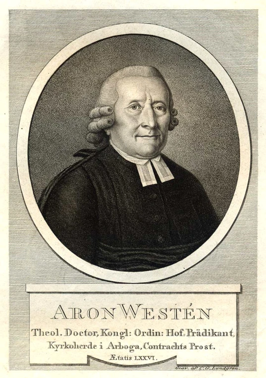 an engraving of aaron western in an oval