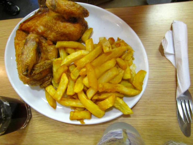 plate full of fries and chicken on the side