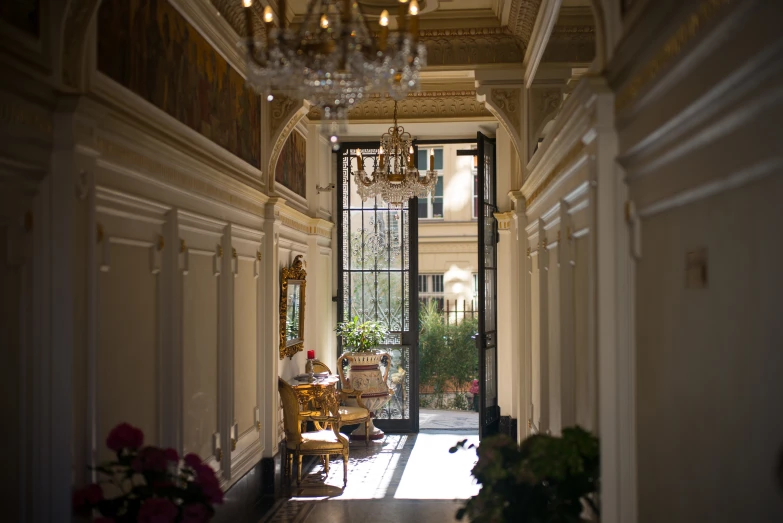 there is a view of the hallway from the living room