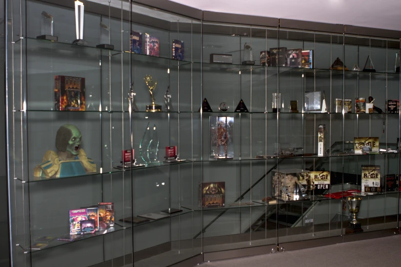 a large display case filled with different items
