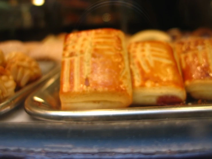 a tray full of food on it in a display