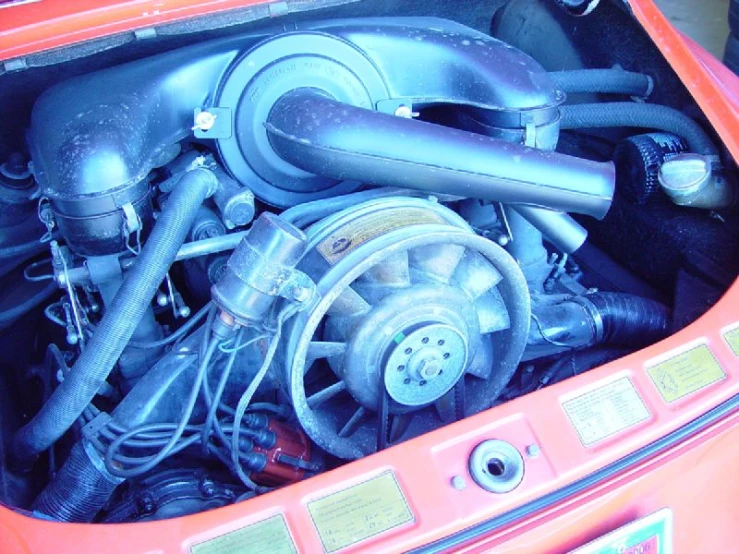 an engine compartment is shown with the engine inside