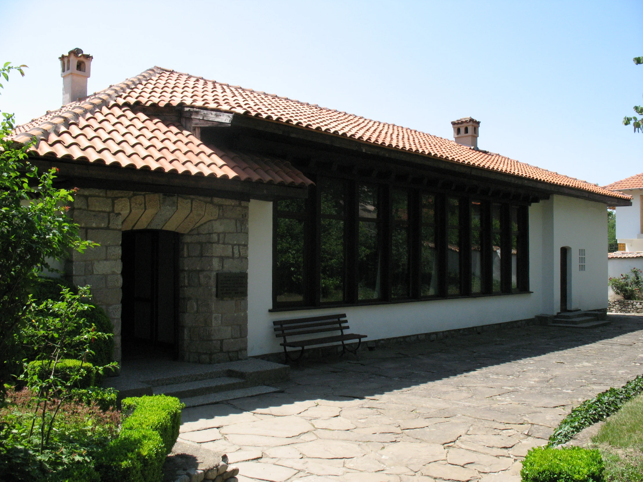 the courtyard of the home is open and inviting