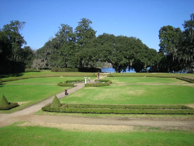 a couple walking together down a path between lush green trees