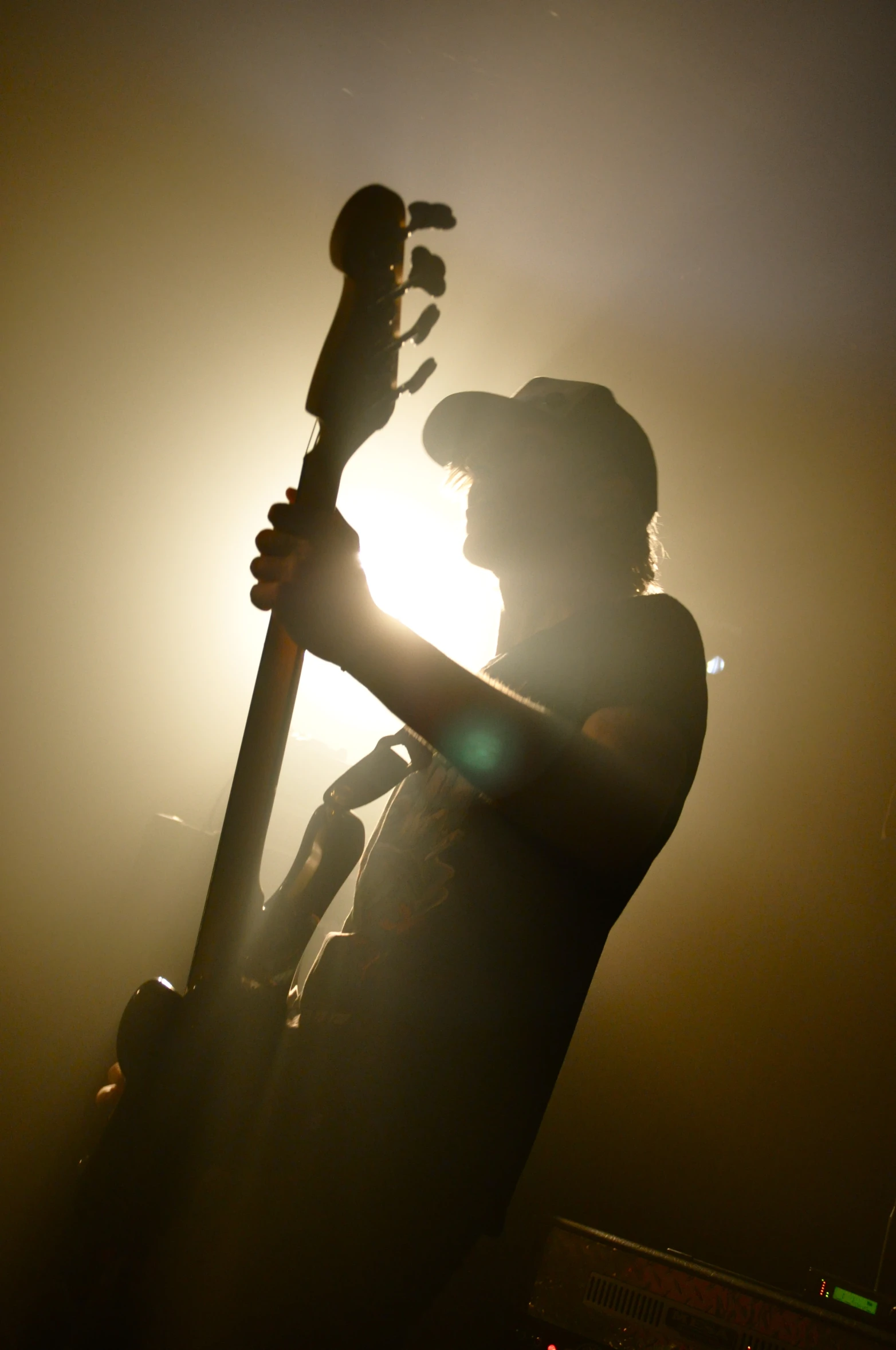 the silhouette of a person holding onto an electric guitar