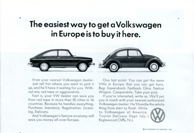 an advertit for a volkswagen car from the sixties