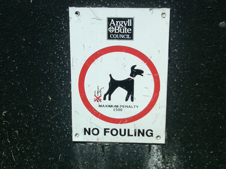 a no fouling sign posted on a black door