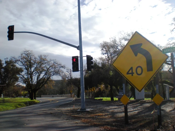 traffic signs are on the side of a street