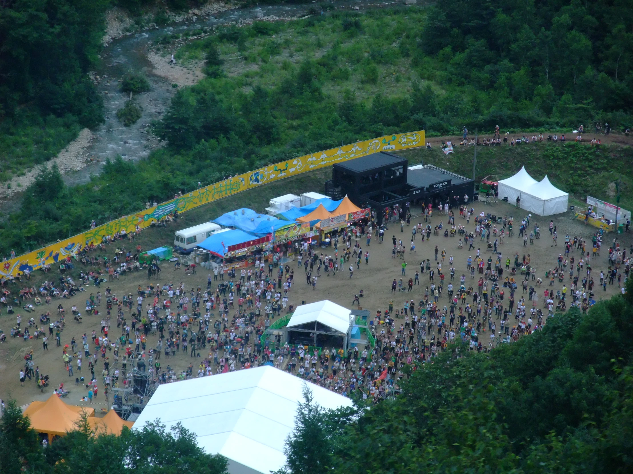 aerial view of the tents and stalls on the ground