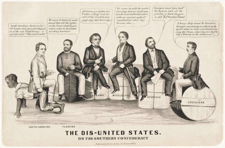 an old political cartoon featuring three men sitting together