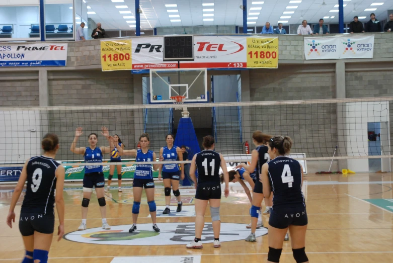 a group of women playing a game of volleyball