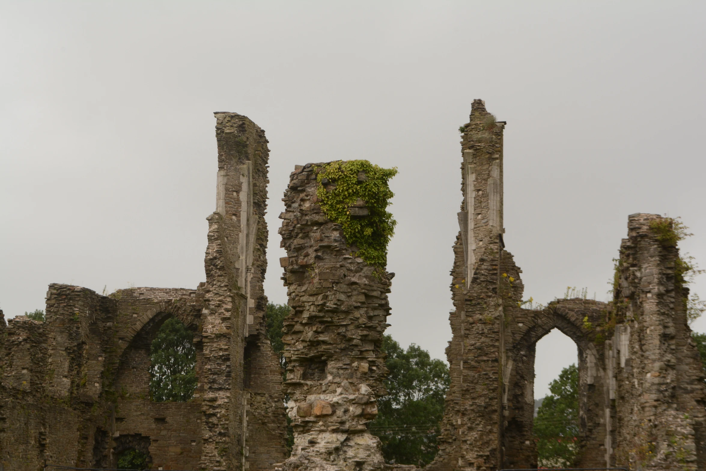 an old ruin on an overcast day