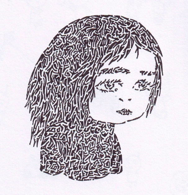 the head and shoulders of a girl made from black ink