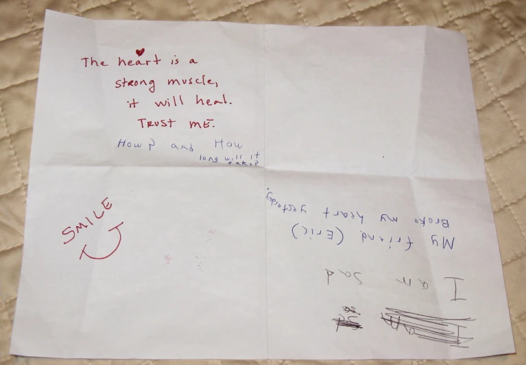 a piece of paper with a handwritten message