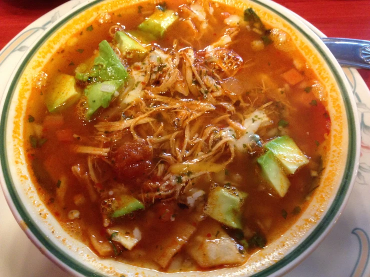 a bowl of noodle soup on top of a plate