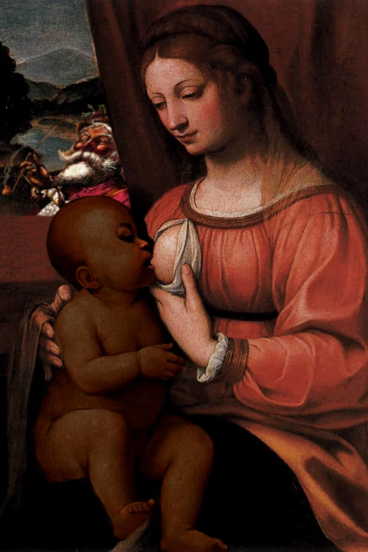 the painting of christ holding a baby