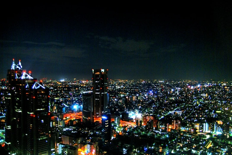 a view from the top of a skyscr at night