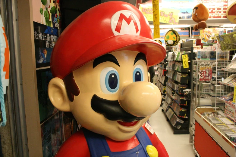 a close up view of mario super mario in a store