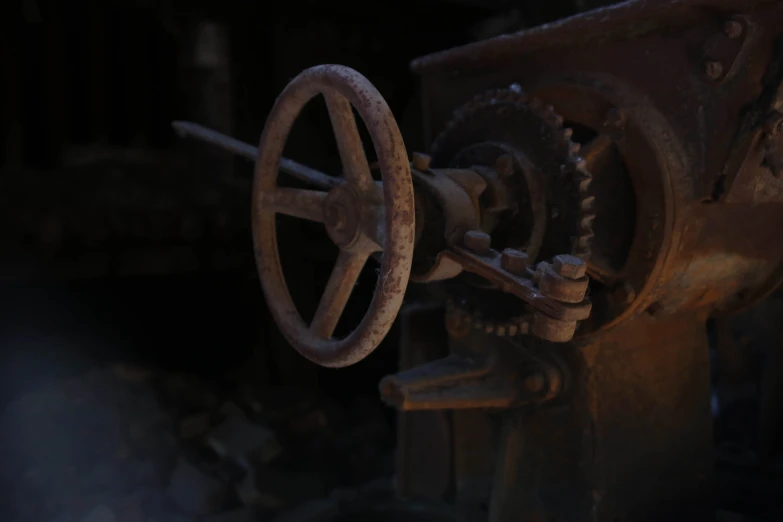a spinning wheel with no wheels in an old building