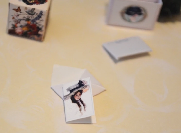 the table is covered with some cards and two other items