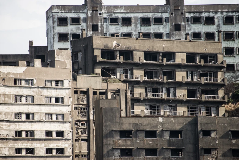 an old, rundown building with a lot of windows