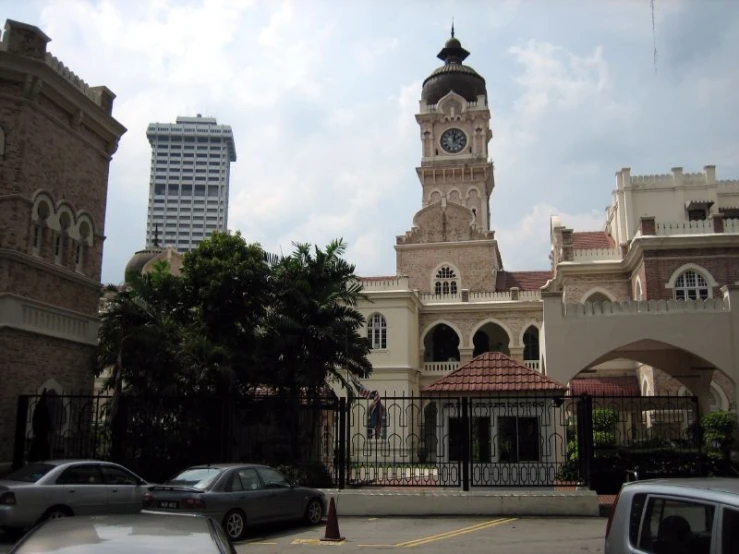 a city area that has a large clock tower