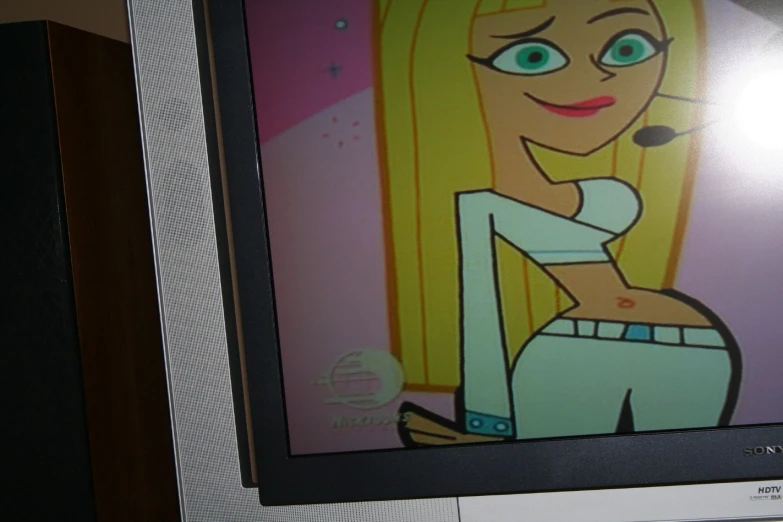 a woman cartoon character drawn on a computer monitor