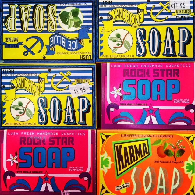 soap packets lined up in a pattern