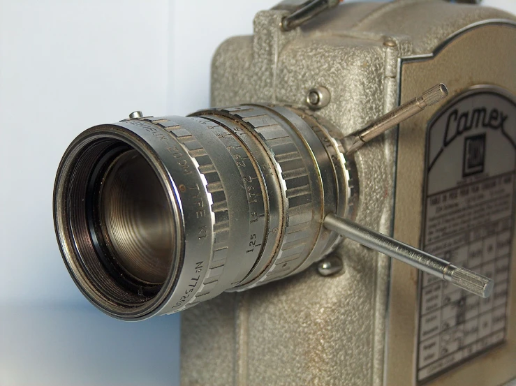 a vintage 35mm camera mounted on a wall