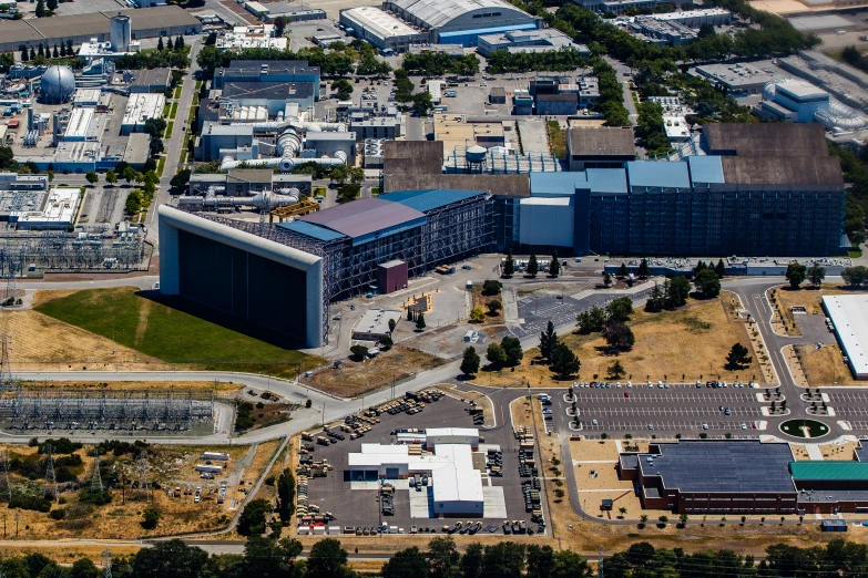 an aerial view of an industrial park and large factory