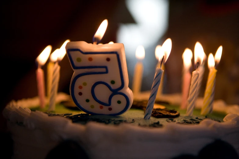 a close up view of a cake with candles