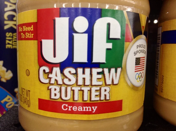 an up close view of the jar of jlf cashew er