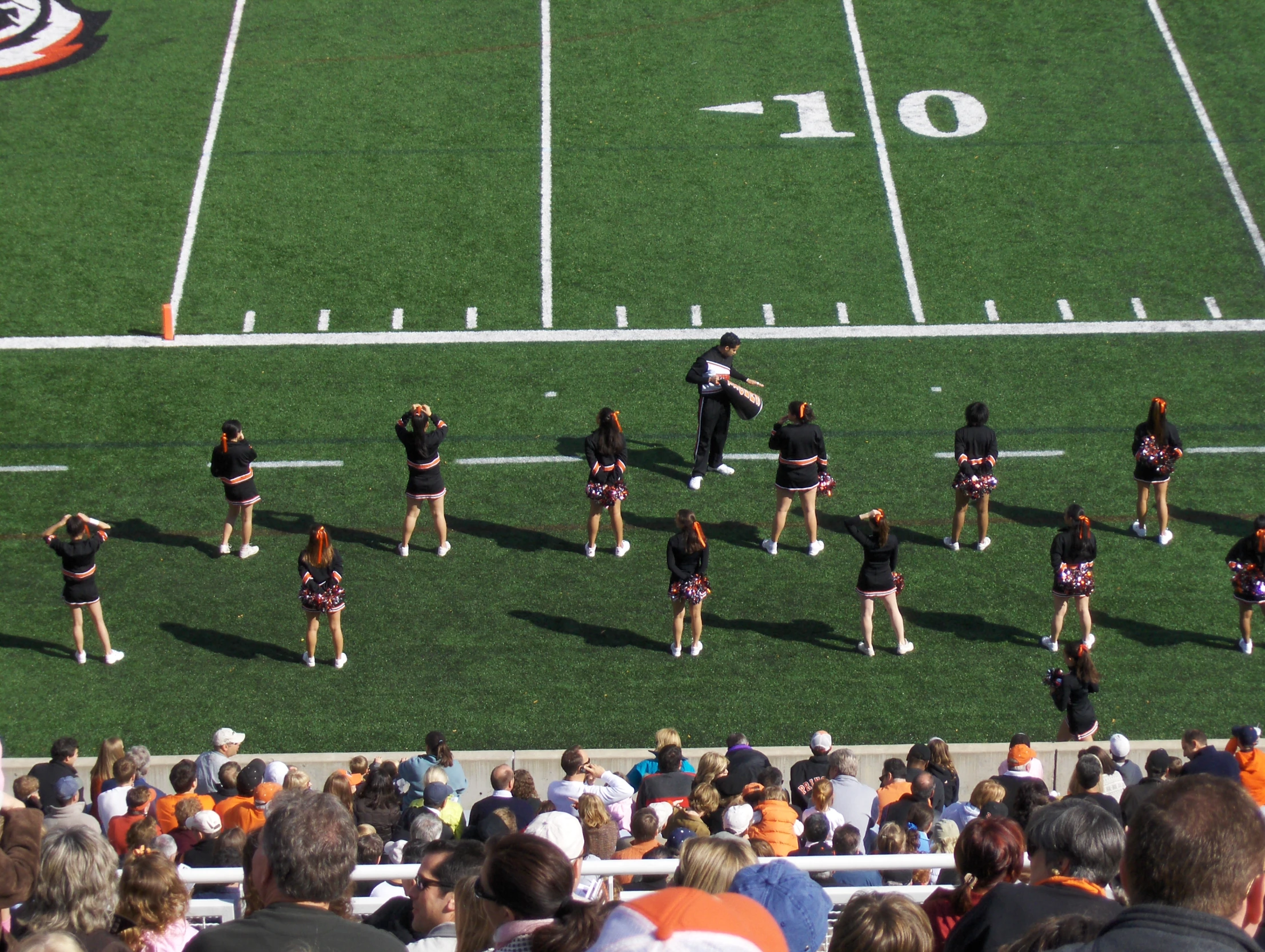 a group of women dancing on the football field