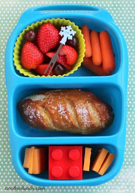 lunch on the go, including fruit, and bread