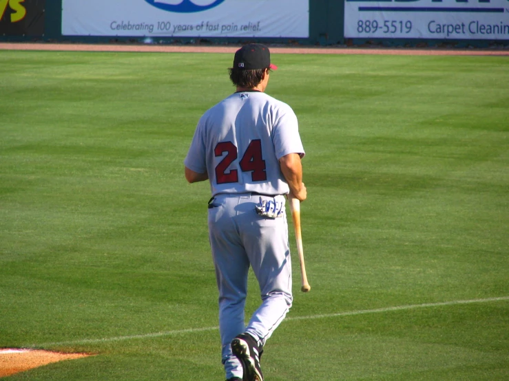 a baseball player in the field with his bat