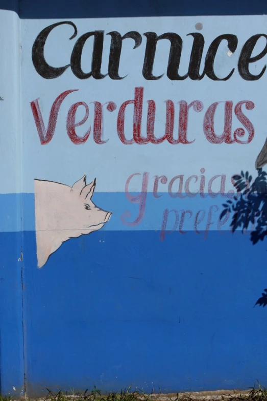 a sign that says caricave vendings in red and blue colors