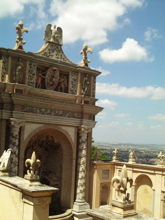 an old building with stonework and stone sculptures