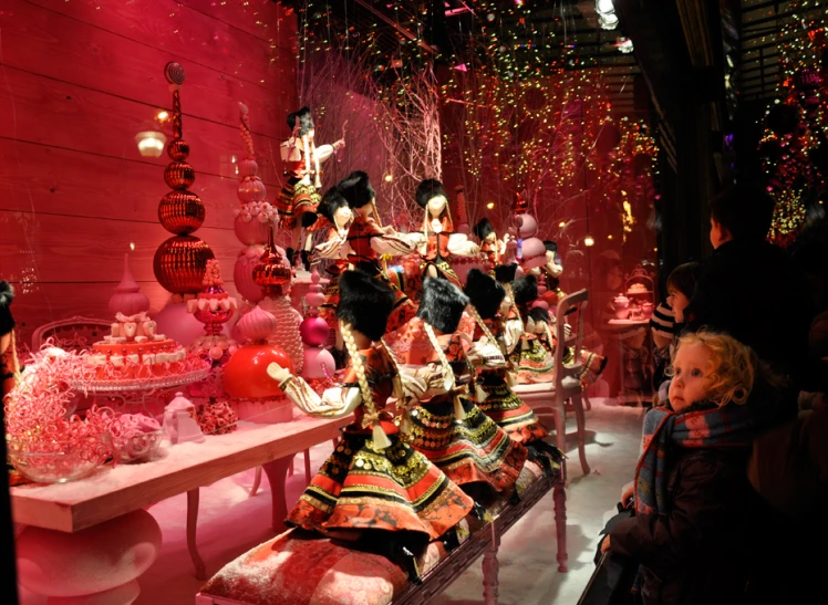 a window of christmas shop in a storefront