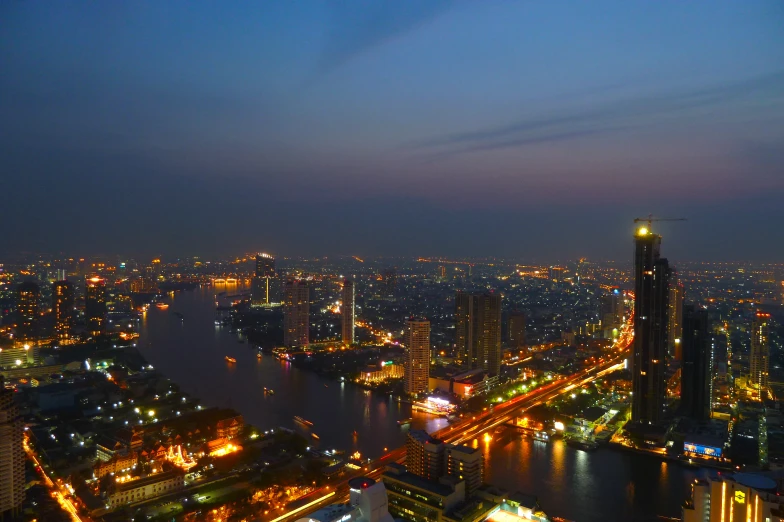 a city at night as seen from above