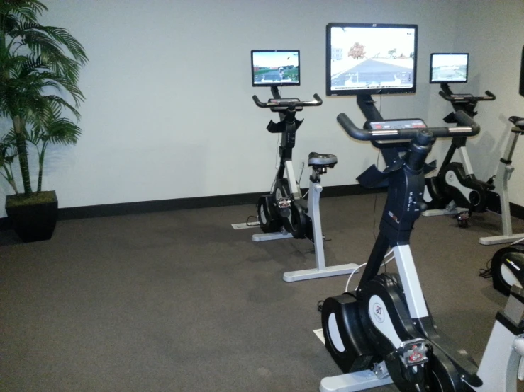 an office has exercise machines in it