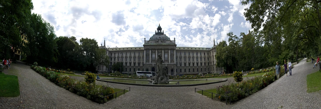 three pographs show an ornate building from the bottom