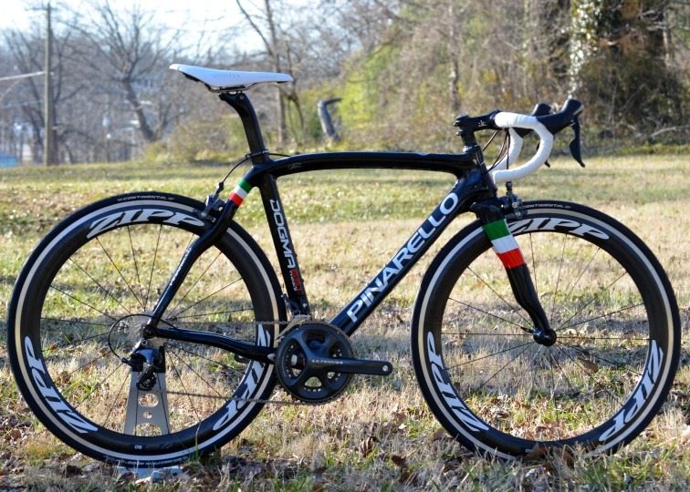 the bicycle is on display and ready to take off