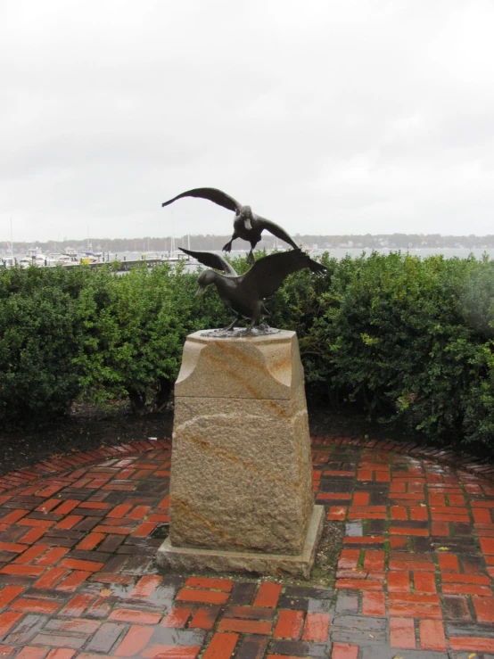 a statue of an ocean bird with open wings