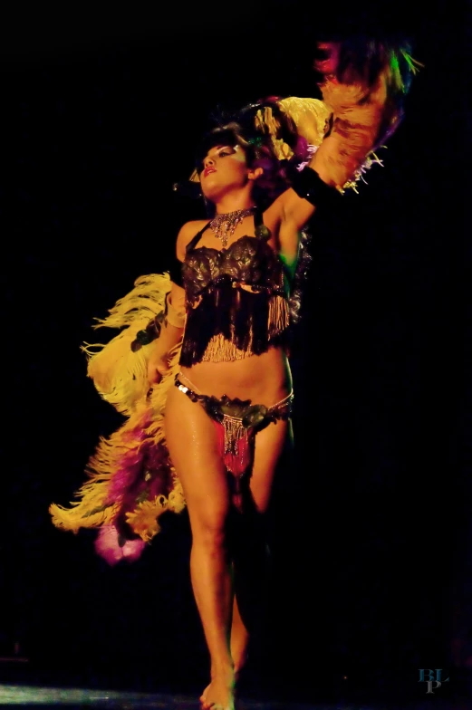 a woman in a belly dance costume