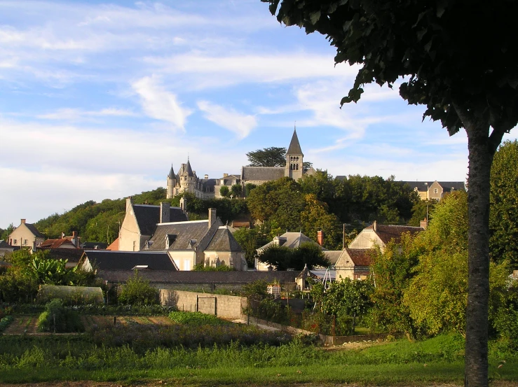 a picture of a city with an old castle and old buildings on a hill