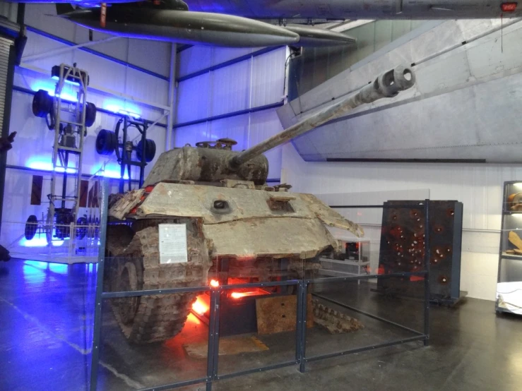 a tank is on display in a museum