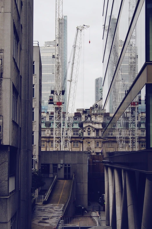 the view from behind a very high rise building