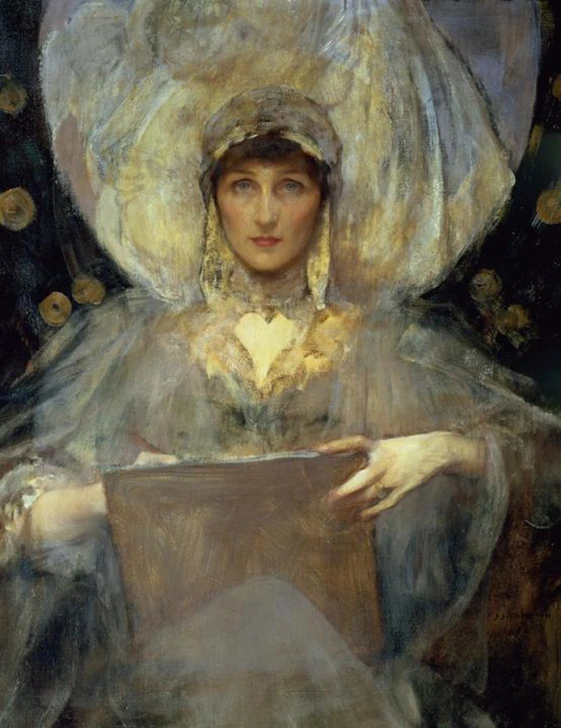 a painting depicting a woman with a large hat