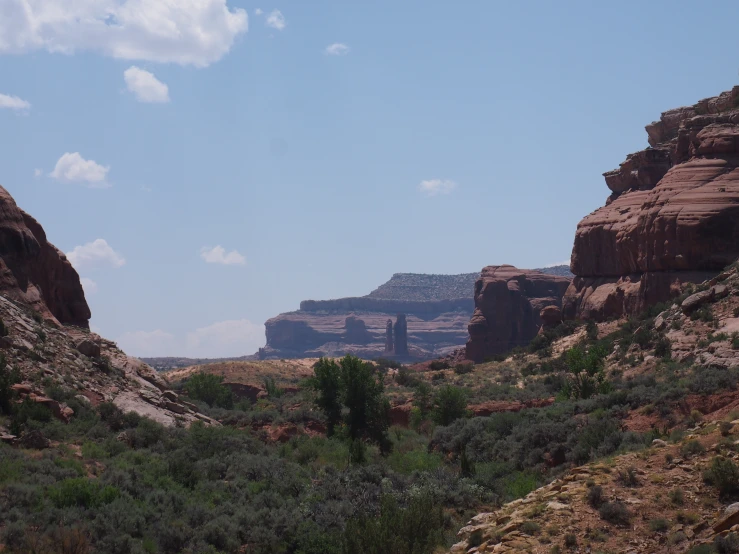 mountains rise in the background, and trees on either side